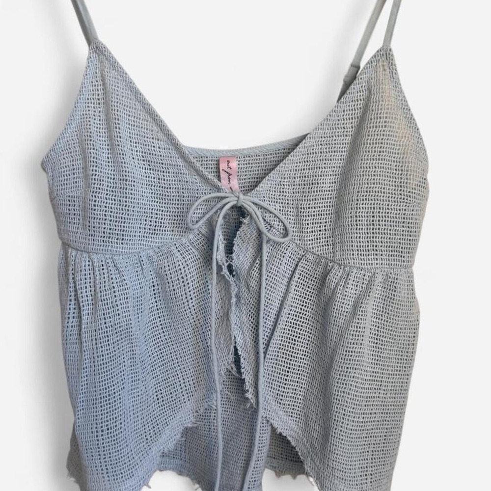 Out From Under Light Blue Crochet Tie Front Crop Top XXS/XS